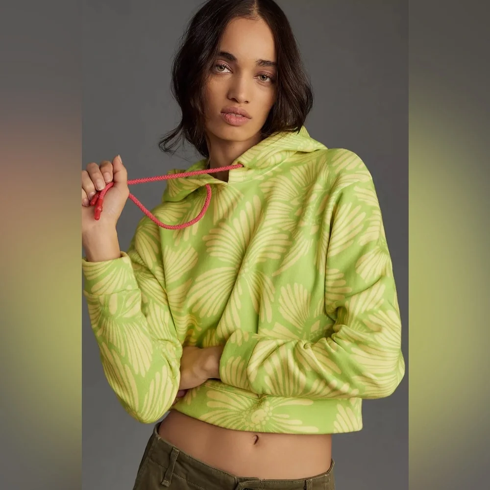 Farm Rio x Anthropologie Printed Cropped Hooded Sweatshirt - Picture 1 of 6